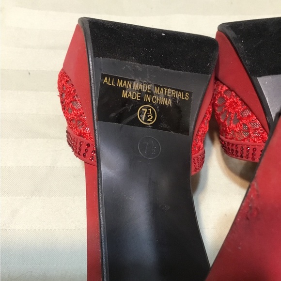Top Moda Red Lace Platform Heels Rhinestone Embellishments - Picture 7 of 13